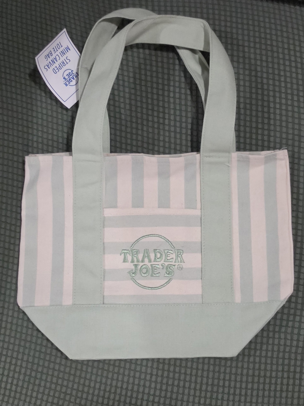 Trader Joe's Light Green Stripe Canvas Tote